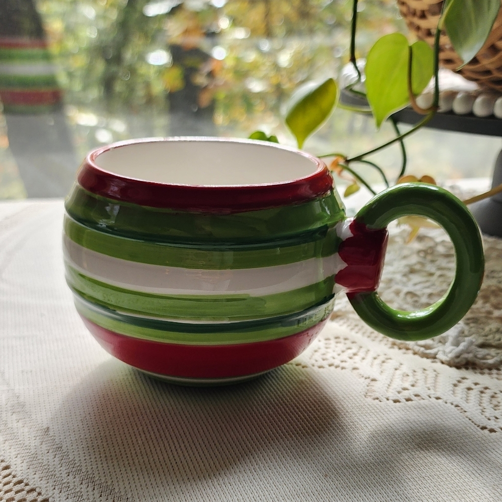 Striped Green and Red Ceramic Mug